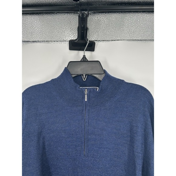 Charles Tyrwhitt 100% Merino Wool Knit Quarter 1/4 Zip Sweater Blue 2XL XXL - Picture 5 of 6